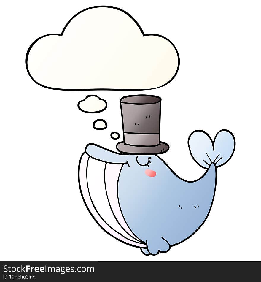 cartoon whale with top hat and thought bubble in smooth gradient style