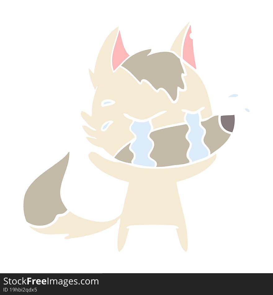 flat color style cartoon crying wolf