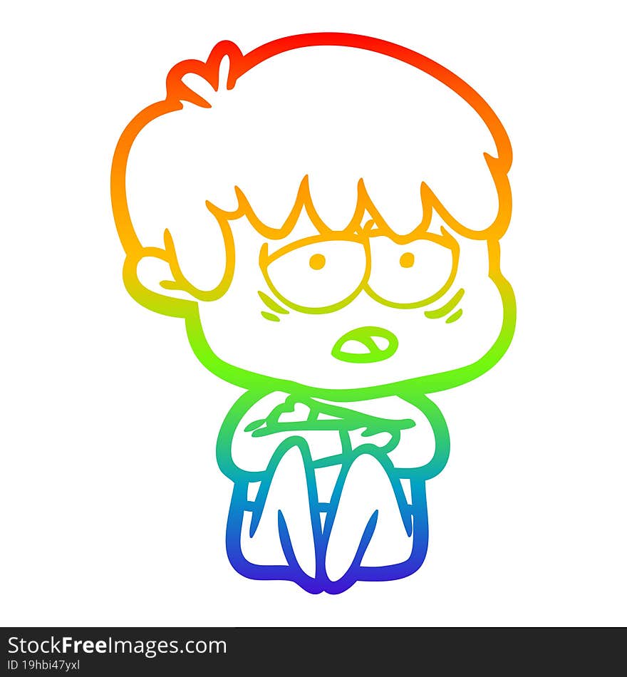 Rainbow Gradient Line Drawing Cartoon Exhausted Boy