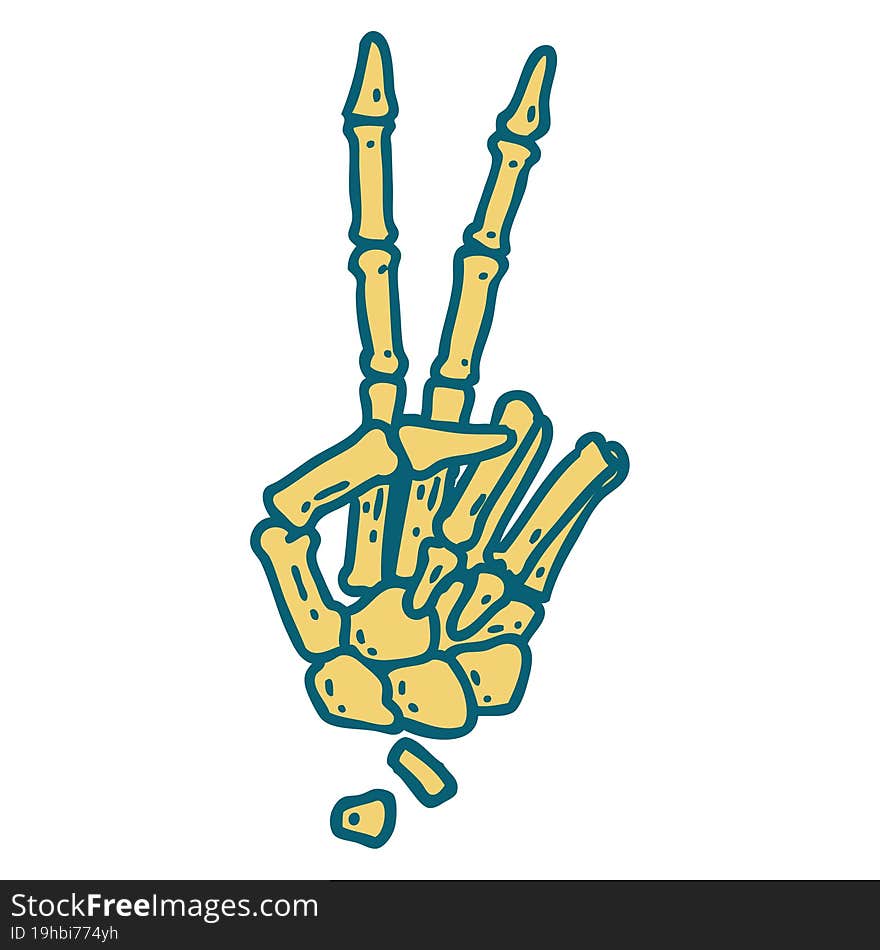 iconic tattoo style image of a skeleton giving a peace sign. iconic tattoo style image of a skeleton giving a peace sign