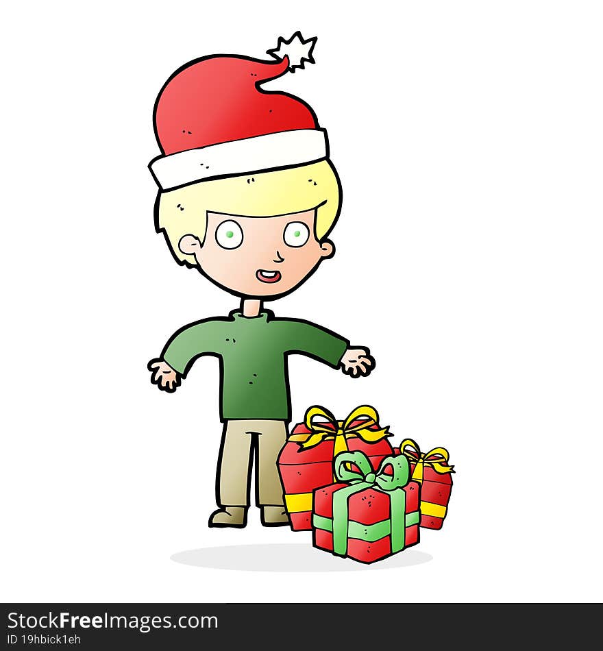 cartoon boy with christmas present. cartoon boy with christmas present