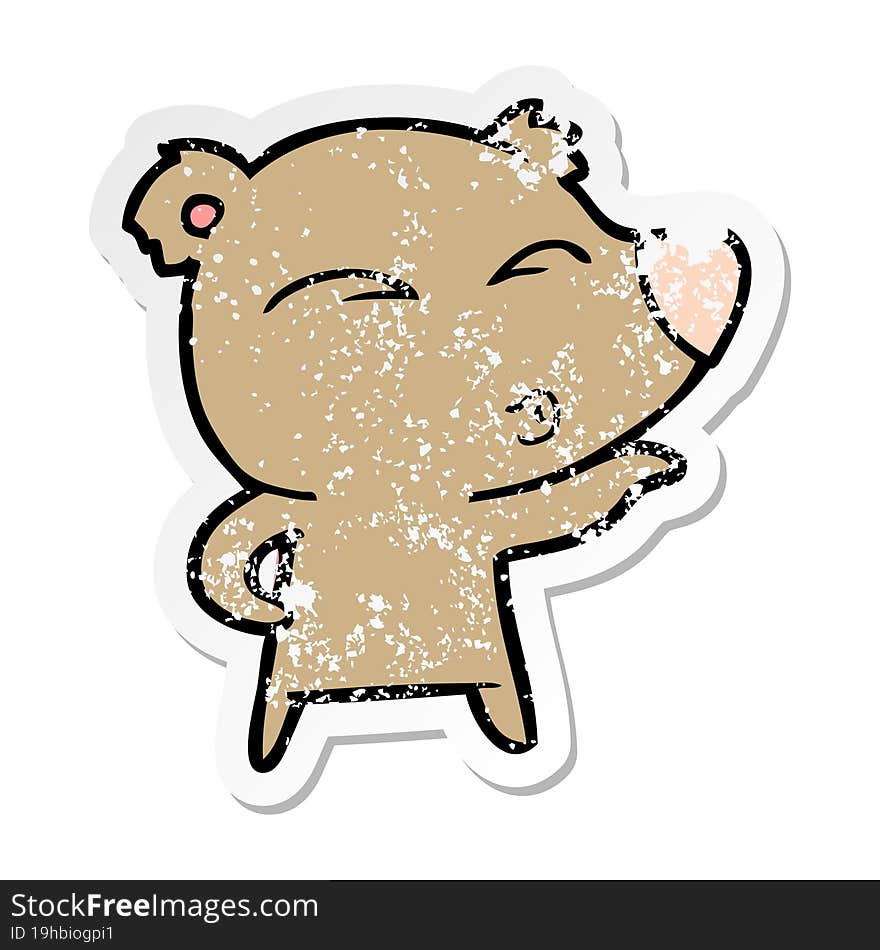 Distressed Sticker Of A Cartoon Whistling Bear