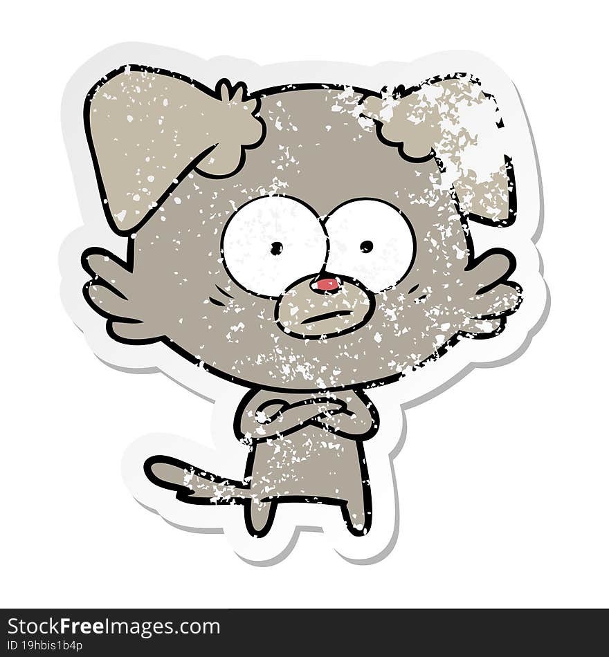 Distressed Sticker Of A Nervous Dog Cartoon