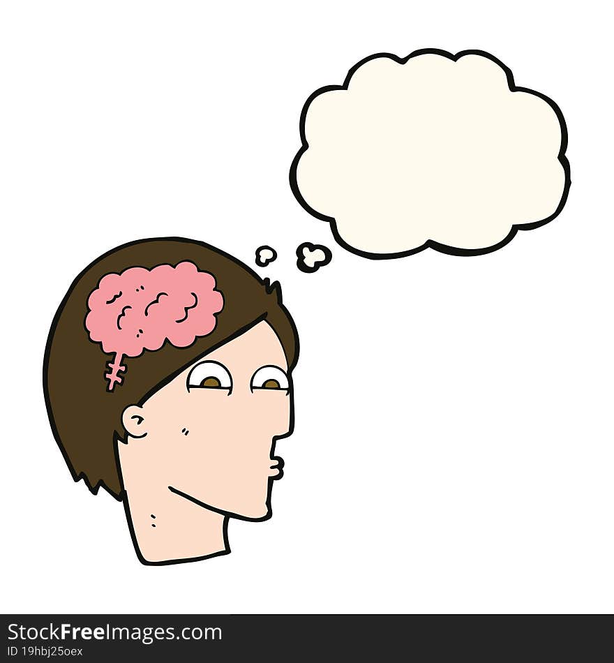 cartoon head with brain symbol with thought bubble