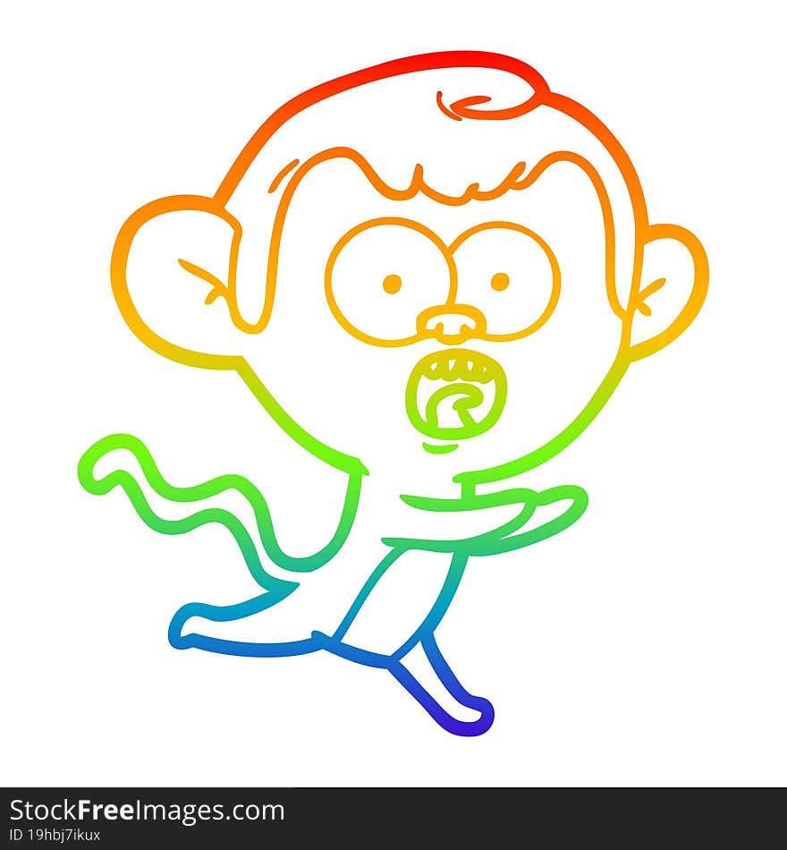 rainbow gradient line drawing cartoon shocked monkey