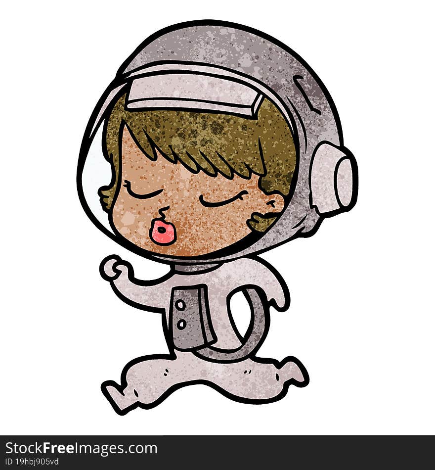 cartoon pretty astronaut girl running. cartoon pretty astronaut girl running