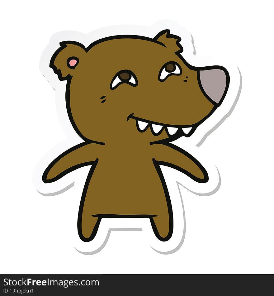 sticker of a cartoon bear showing teeth