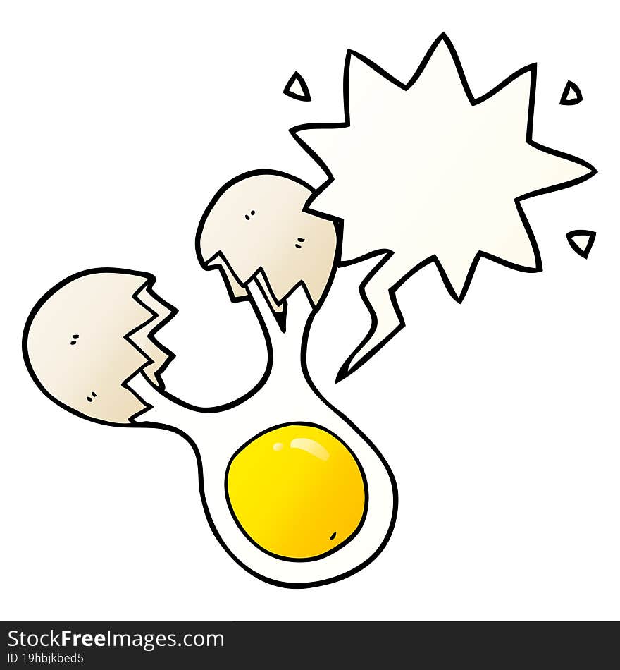 cartoon cracked egg with speech bubble in smooth gradient style