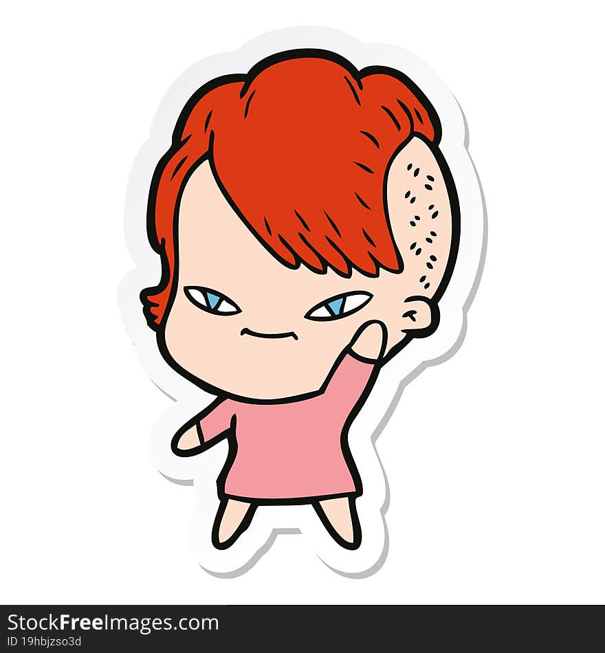 Sticker Of A Cute Cartoon Girl With Hipster Haircut