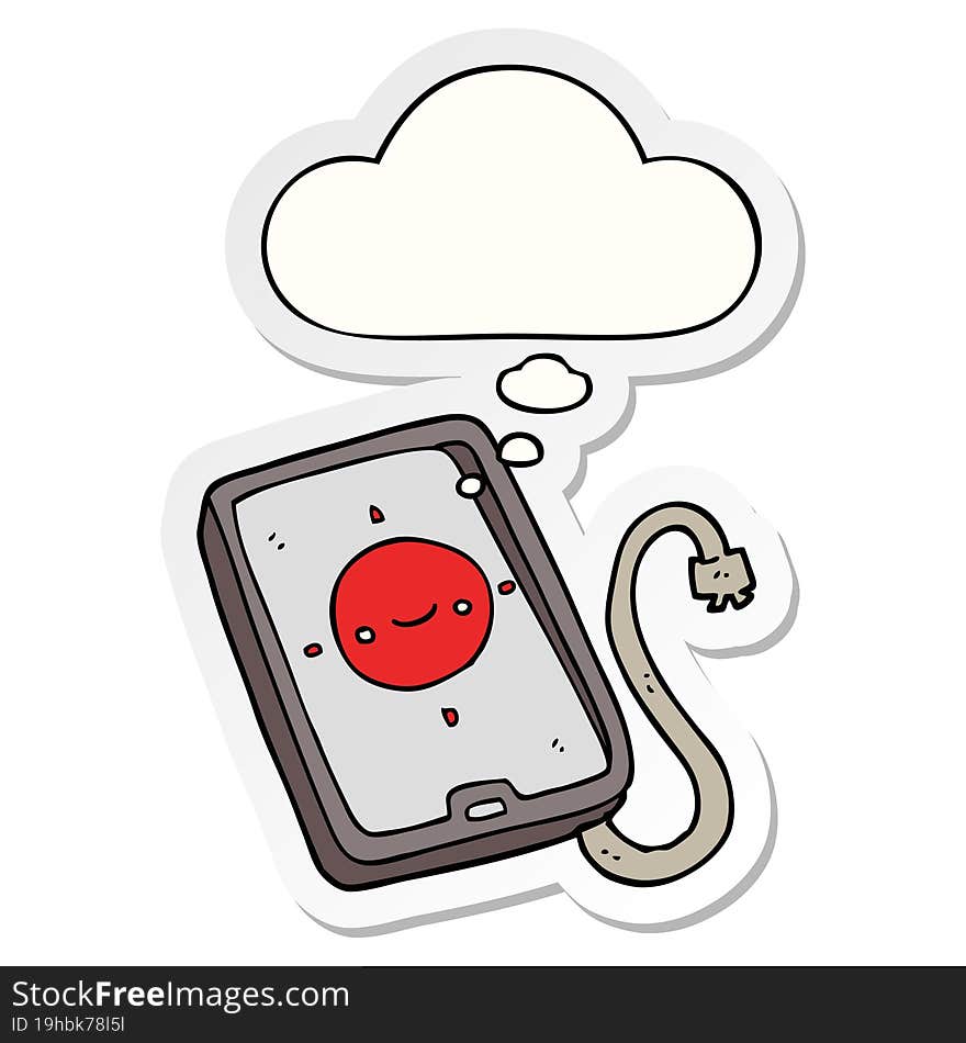 cartoon mobile phone device and thought bubble as a printed sticker