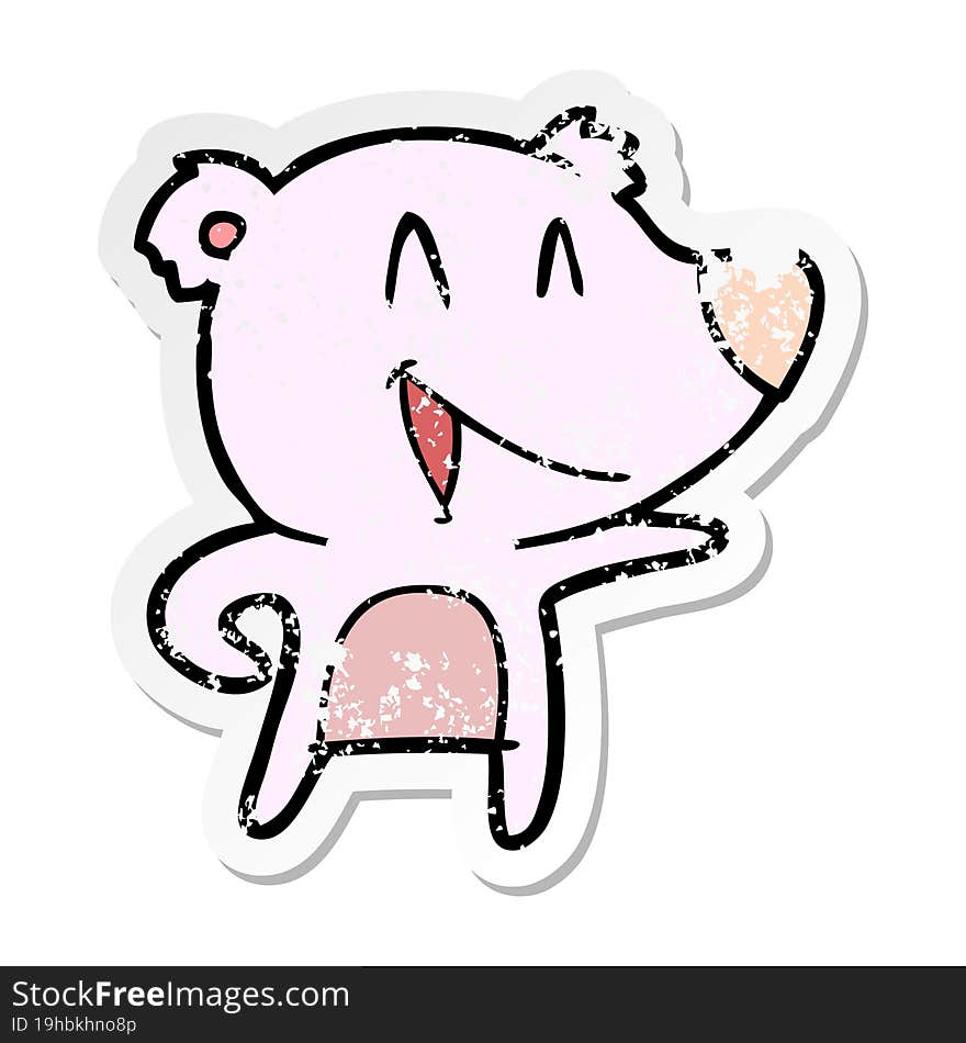 distressed sticker of a laughing bear cartoon