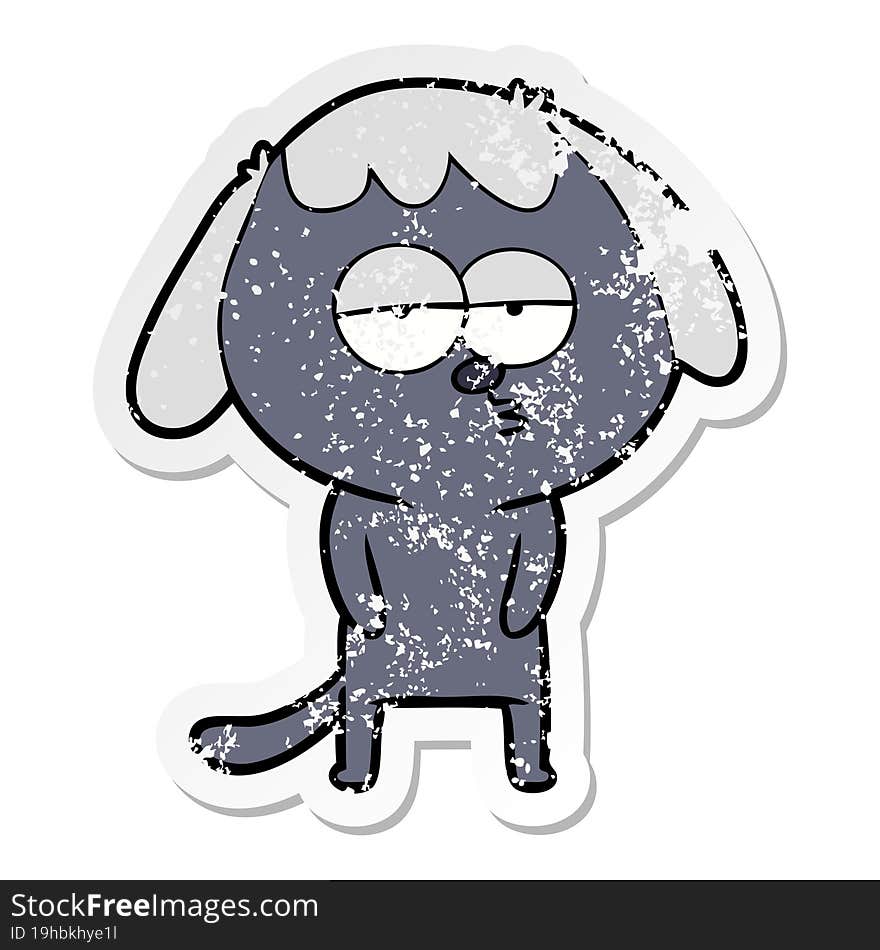 distressed sticker of a cartoon tired dog