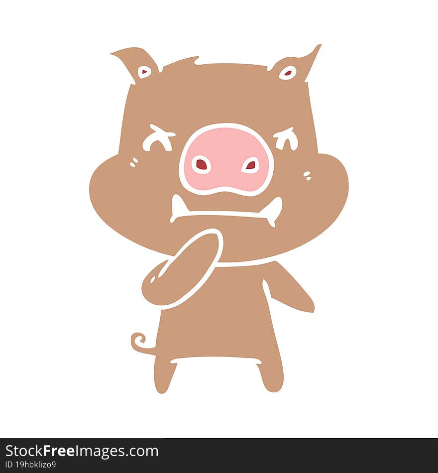 angry flat color style cartoon pig