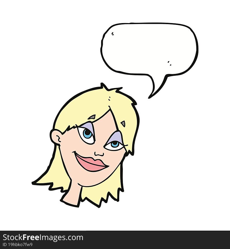 cartoon happy woman with speech bubble