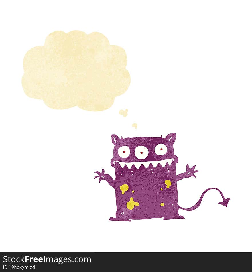 cartoon little monster with thought bubble