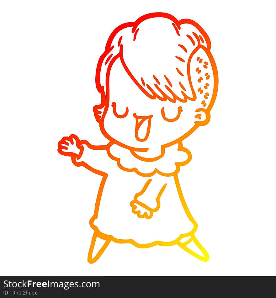 Warm Gradient Line Drawing Cute Cartoon Girl With Hipster Haircut