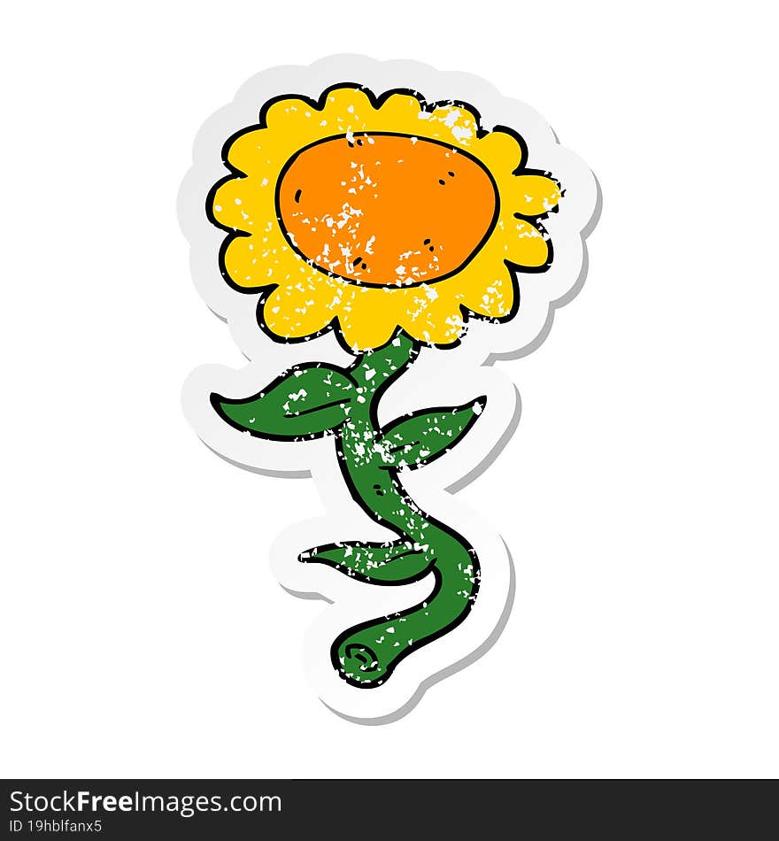 distressed sticker of a cartoon sunflower