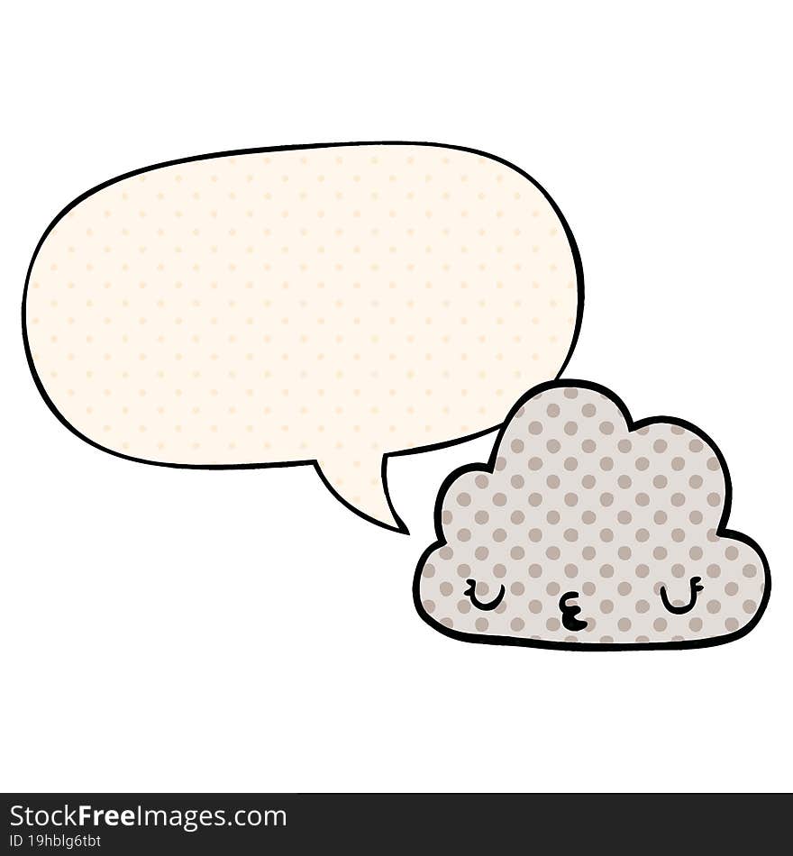 cute cartoon cloud and speech bubble in comic book style