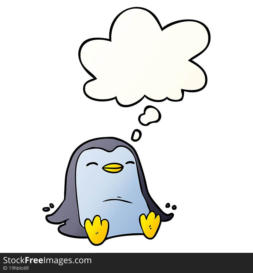 cartoon penguin and thought bubble in smooth gradient style