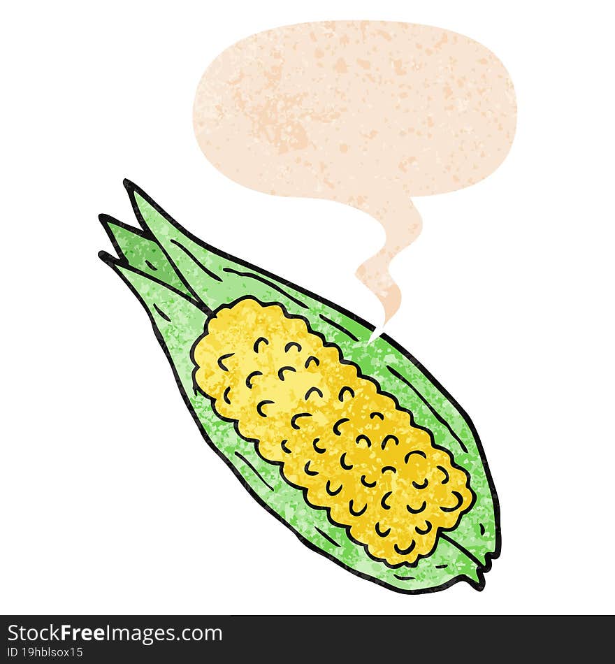 Cartoon Corn And Speech Bubble In Retro Textured Style