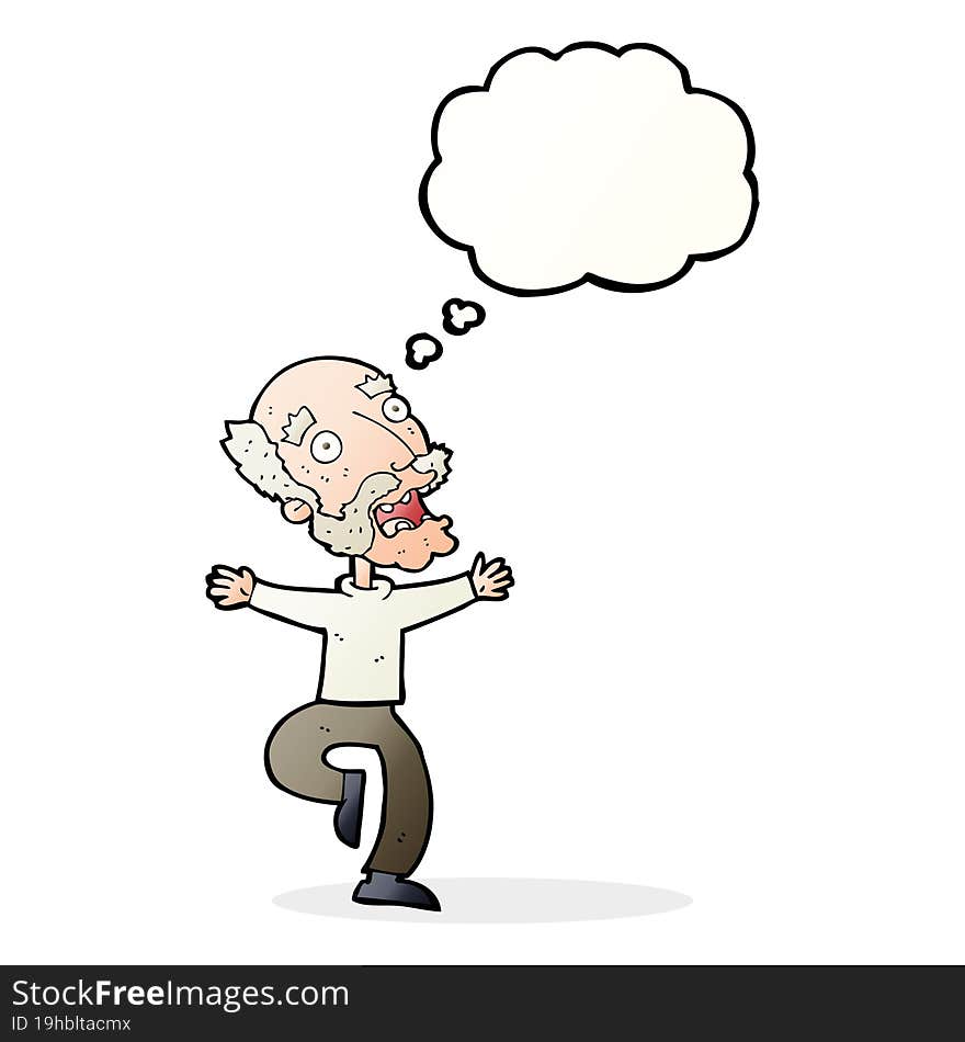 cartoon old man having a fright with thought bubble