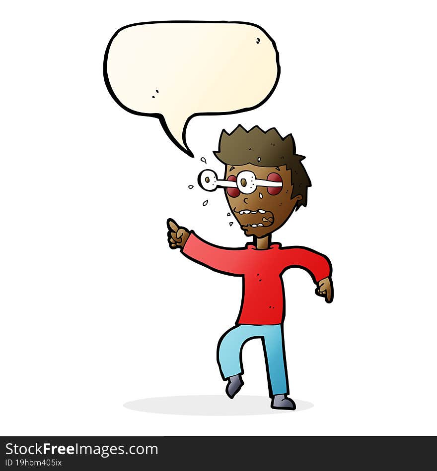 cartoon man with popping out eyes with speech bubble