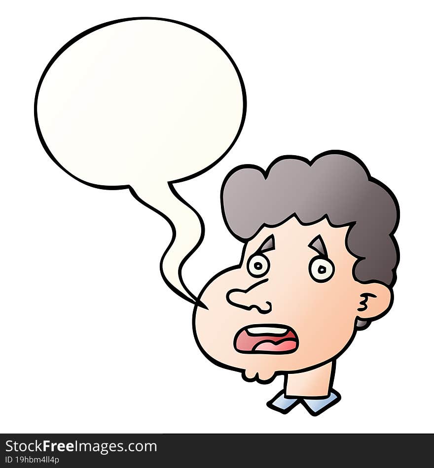 cartoon shocked man and speech bubble in smooth gradient style