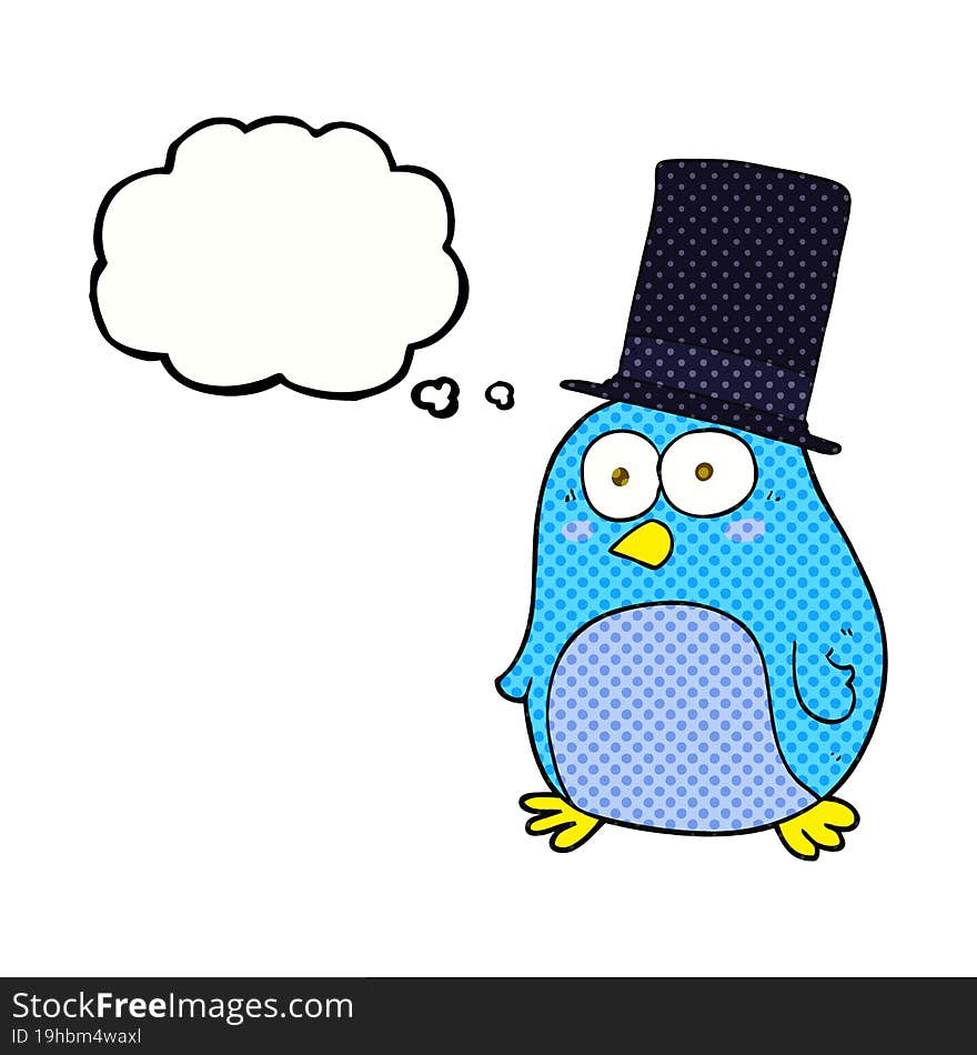 Thought Bubble Cartoon Bird Wearing Top Hat