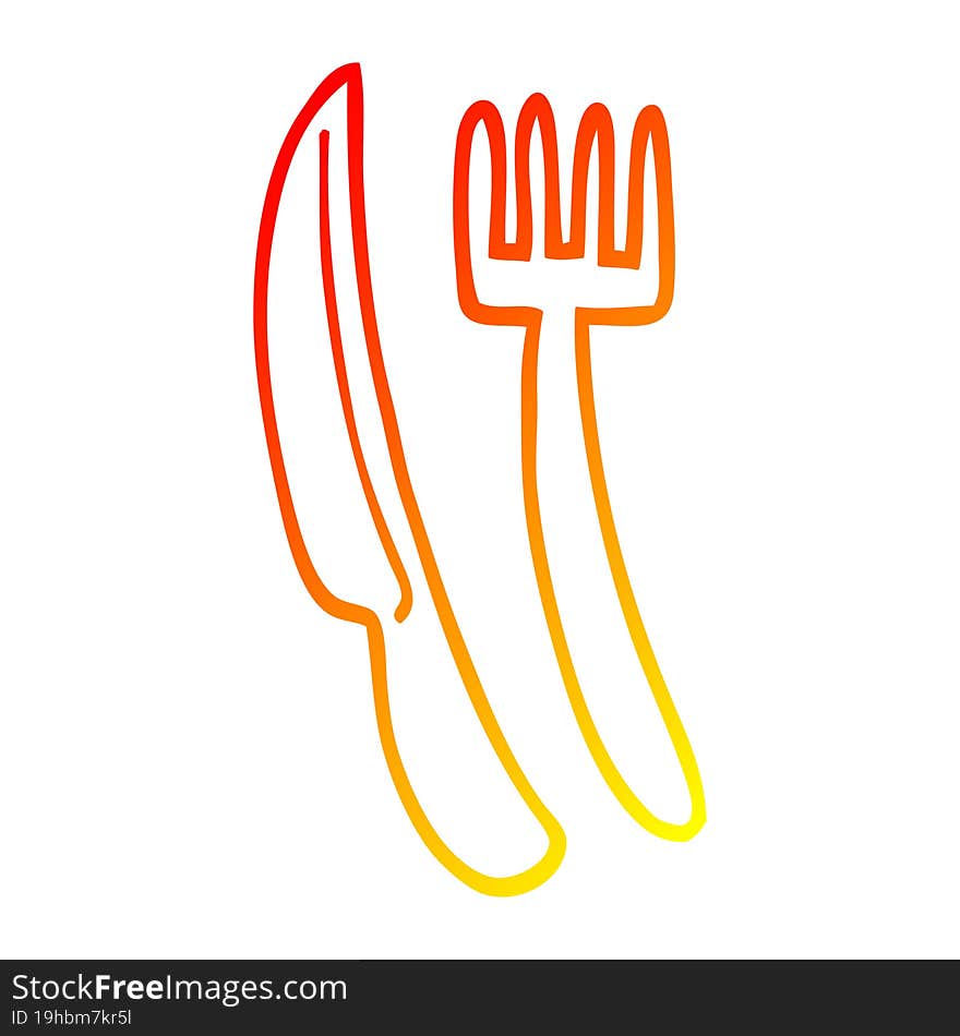 warm gradient line drawing cartoon knife and fork