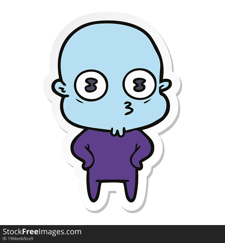 sticker of a cartoon weird bald spaceman