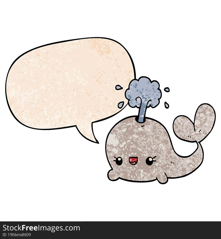 Cute Cartoon Whale And Speech Bubble In Retro Texture Style