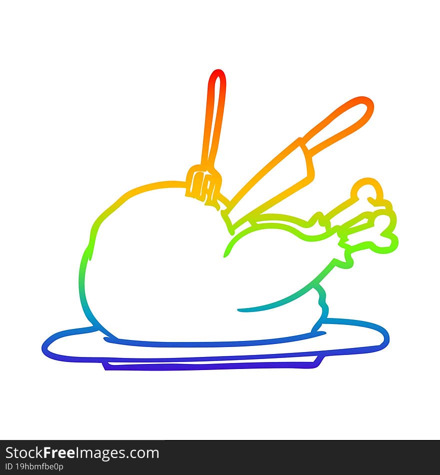 rainbow gradient line drawing of a cooked turkey being carved