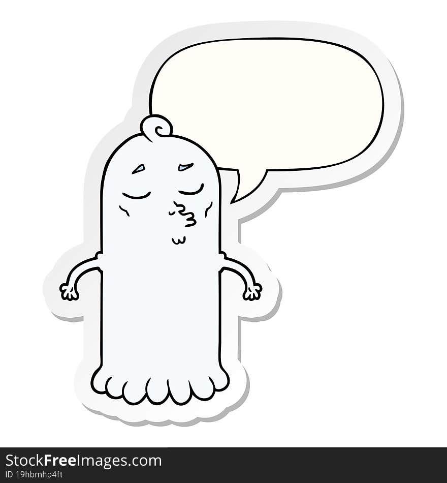 cartoon ghost with speech bubble sticker. cartoon ghost with speech bubble sticker