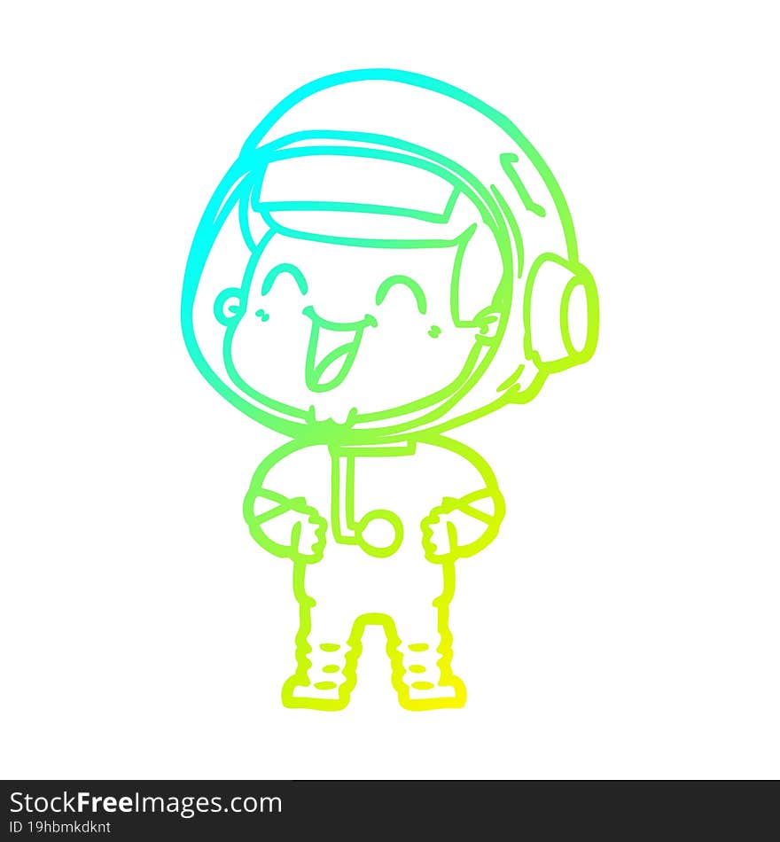 cold gradient line drawing of a happy cartoon astronaut