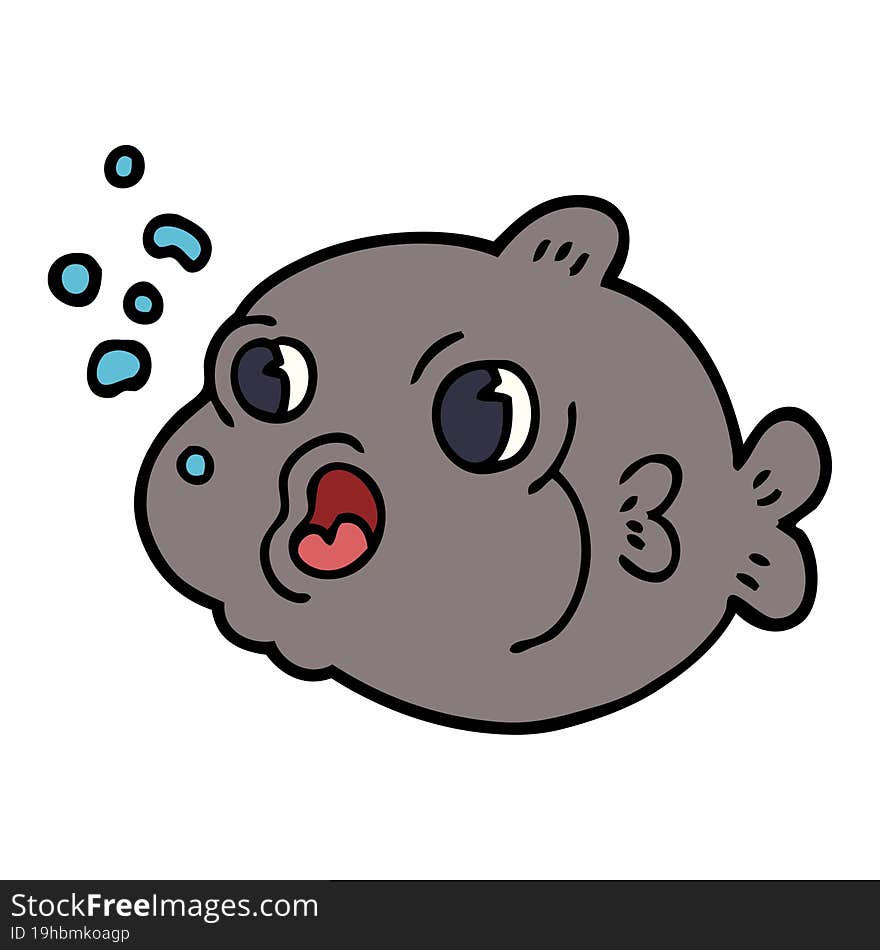 Cartoon Doodle Fish Blowing Bubbles