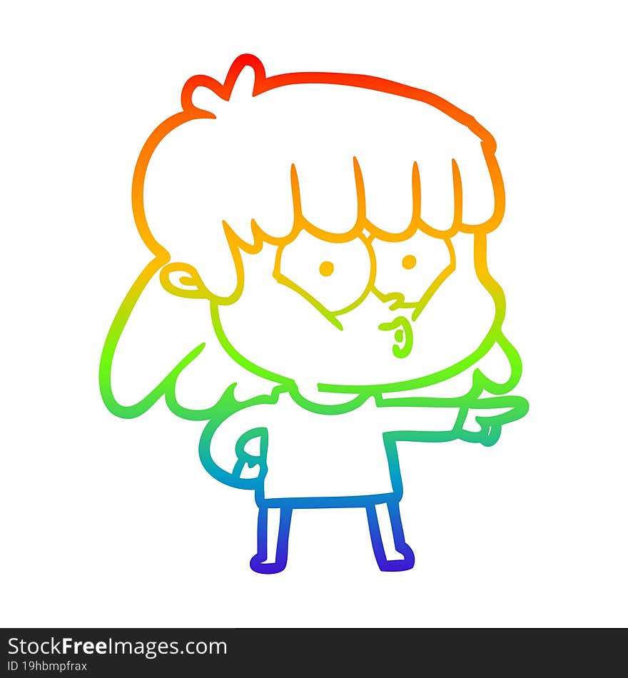 rainbow gradient line drawing cartoon whistling girl