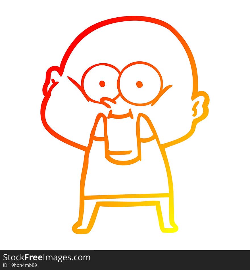 warm gradient line drawing of a cartoon bald man staring