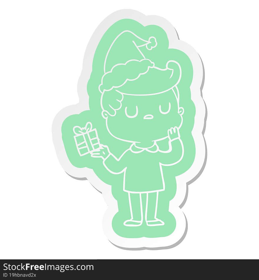 cartoon  sticker of a man wondering wearing santa hat