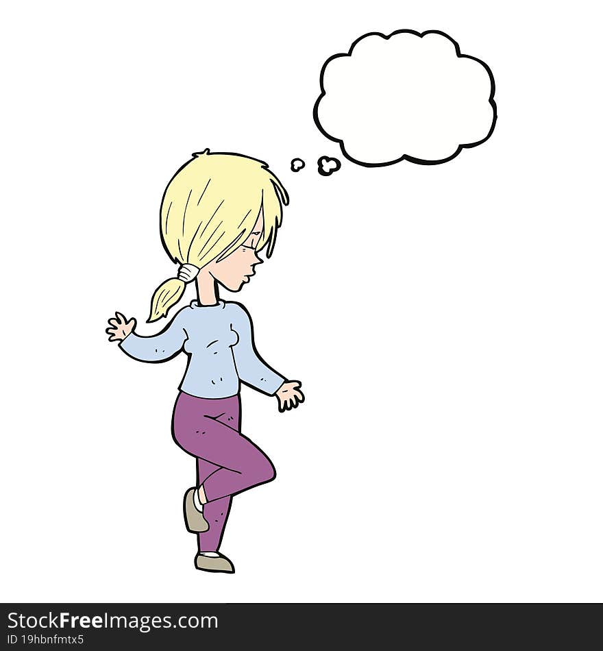 cartoon girl dancing with thought bubble