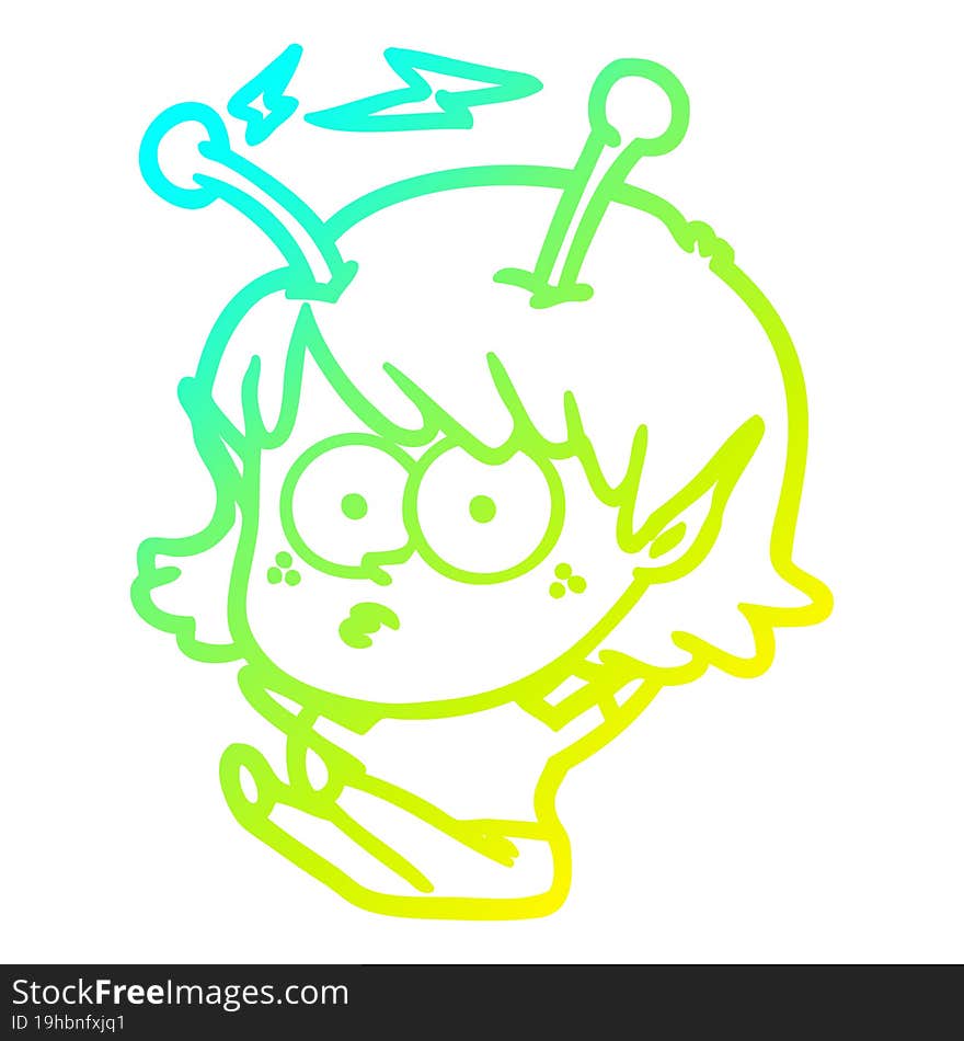 cold gradient line drawing cartoon alien girl