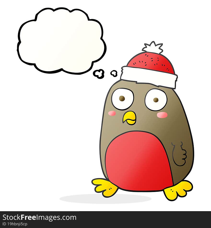 freehand drawn thought bubble cartoon christmas robin