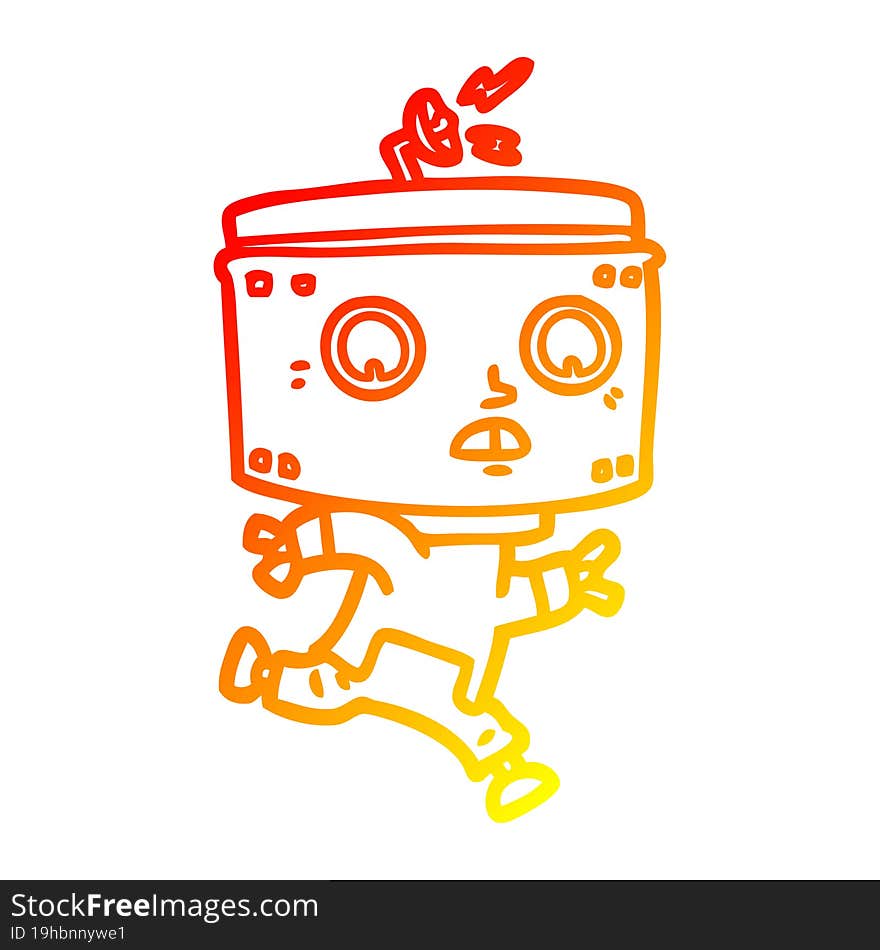 warm gradient line drawing cartoon robot running