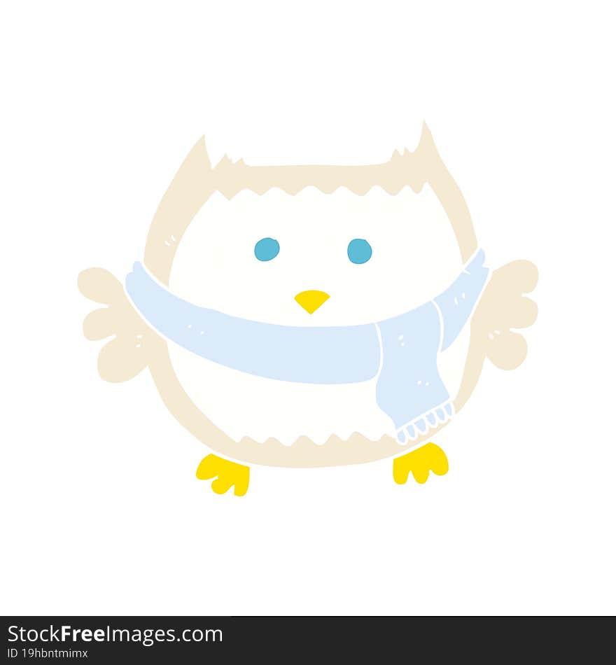 Flat Color Illustration Of A Cartoon Owl Wearing Scarf