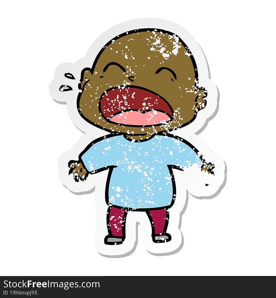 Distressed Sticker Of A Cartoon Shouting Bald Man