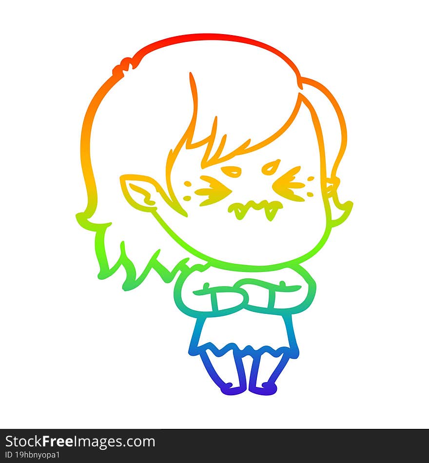 Rainbow Gradient Line Drawing Annoyed Cartoon Vampire Girl