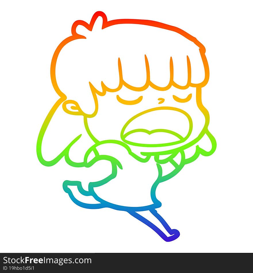 rainbow gradient line drawing of a cartoon woman talking loudly