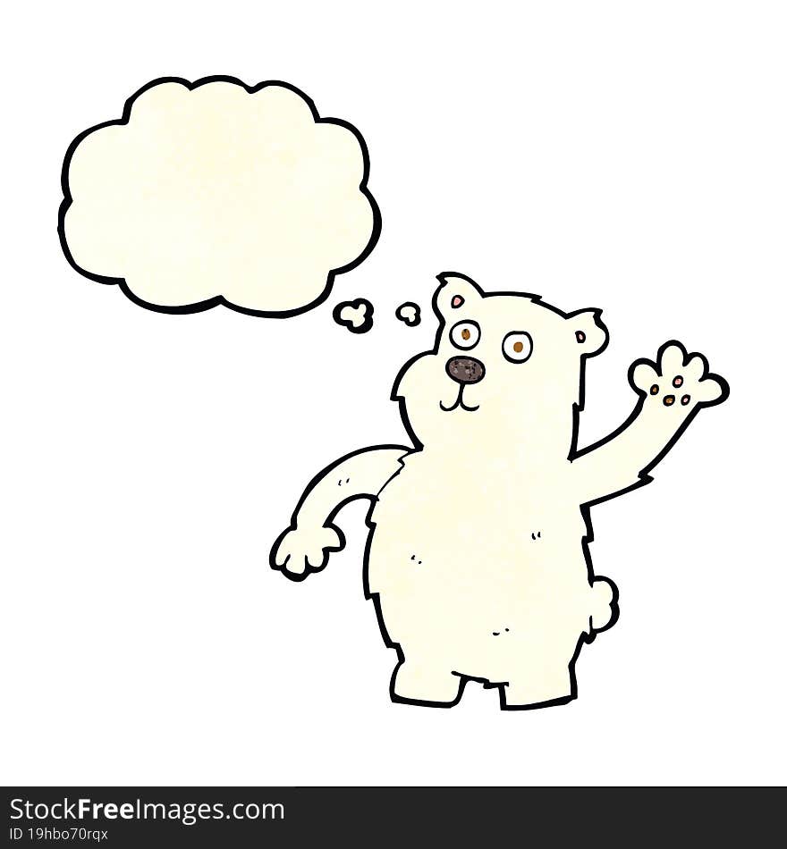 Cartoon Waving Polar Bear With Thought Bubble