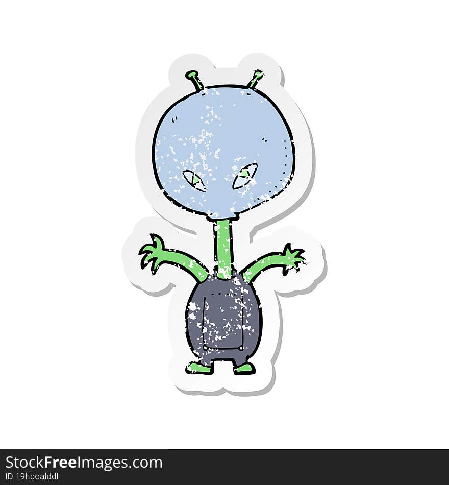 Retro Distressed Sticker Of A Cartoon Space Alien