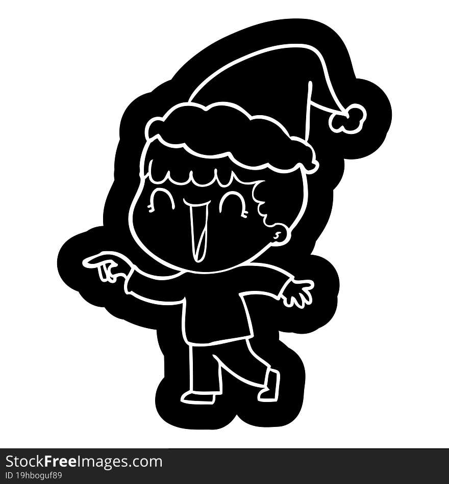 Laughing Cartoon Icon Of A Man Pointing Wearing Santa Hat