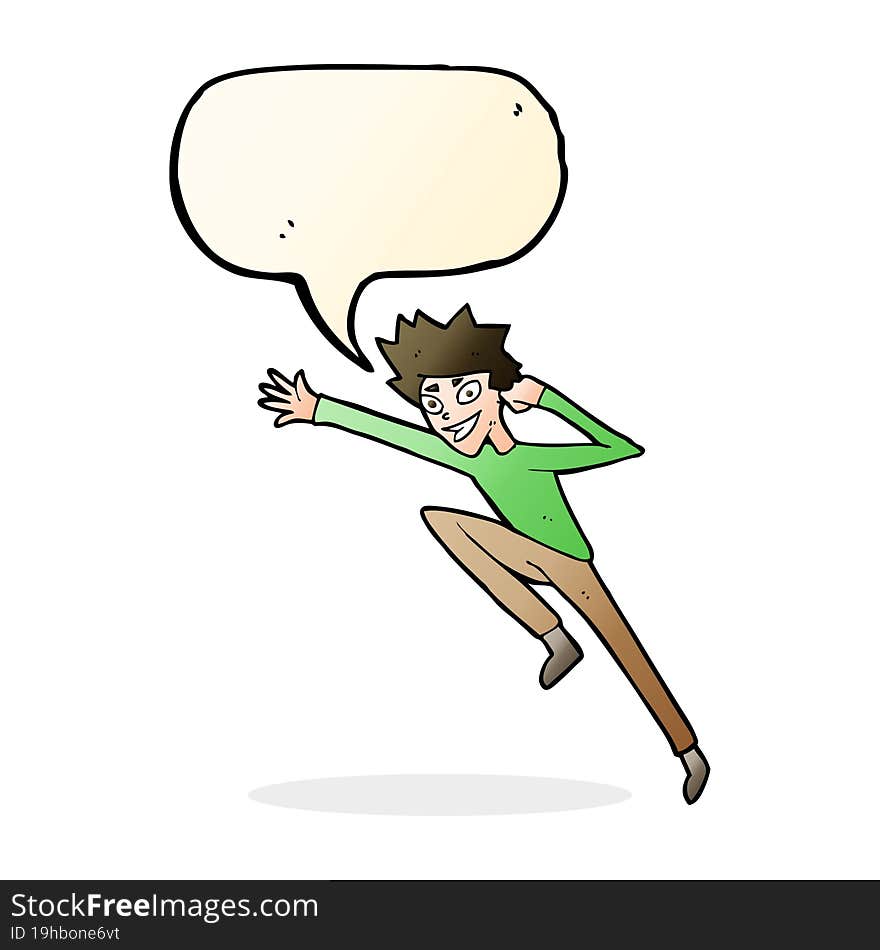 cartoon jumping man with speech bubble